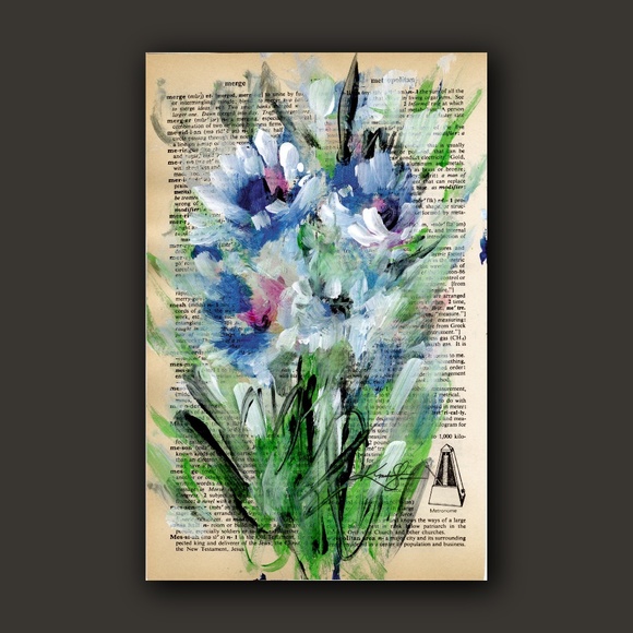 Original Floral painting on Vintage Dictionary Page page - Flora Songs 2 - Picture 1 of 4